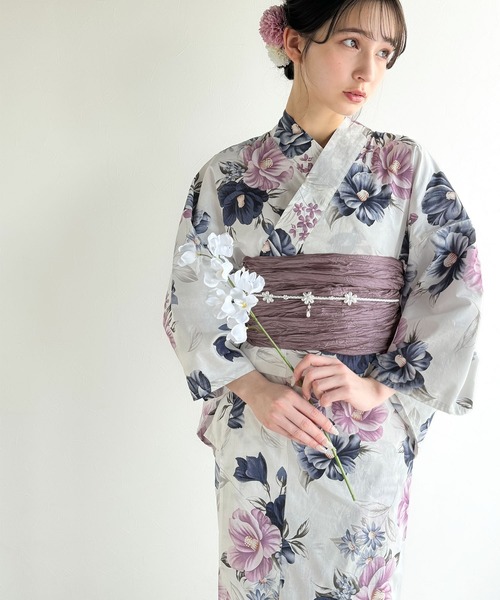 classicalelf（クラシカルエルフ）の「【新色３色追加！】【予約受付中/５月上旬入荷】【2点セット】甘く、上品に彩り添える。花柄モチーフ浴衣（浴衣・兵児帯）（浴衣・レディース・ブルー/ピンク/ブルー系その他/パープル/ブラック・ONE SIZE）」の15枚目の写真