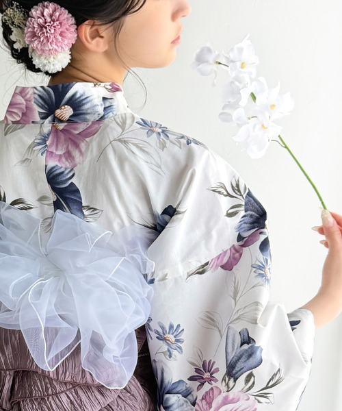 classicalelf（クラシカルエルフ）の「【新色３色追加！】【予約受付中/５月上旬入荷】【2点セット】甘く、上品に彩り添える。花柄モチーフ浴衣（浴衣・兵児帯）（浴衣・レディース・ブルー/ピンク/ブルー系その他/パープル/ブラック・ONE SIZE）」の18枚目の写真