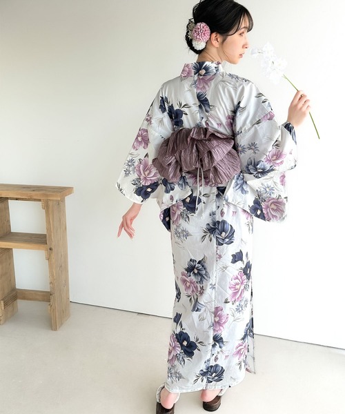 classicalelf（クラシカルエルフ）の「【新色３色追加！】【予約受付中/５月上旬入荷】【2点セット】甘く、上品に彩り添える。花柄モチーフ浴衣（浴衣・兵児帯）（浴衣・レディース・ブルー/ピンク/ブルー系その他/パープル/ブラック・ONE SIZE）」の20枚目の写真
