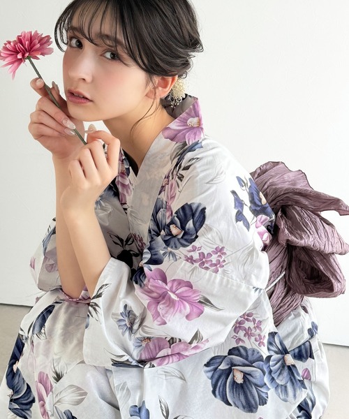 classicalelf(クラシカルエルフ)の「【新色3色追加!】【2点セット】甘く、上品に彩り添える。花柄モチーフ浴衣(浴衣・兵児帯)(浴衣・レディース・ブルー/ピンク/ブルー系その他/パープル/ブラック・ONE SIZE)」の21枚目の写真