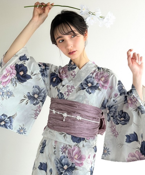 classicalelf（クラシカルエルフ）の「【新色３色追加！】【予約受付中/５月上旬入荷】【2点セット】甘く、上品に彩り添える。花柄モチーフ浴衣（浴衣・兵児帯）（浴衣・レディース・ブルー/ピンク/ブルー系その他/パープル/ブラック・ONE SIZE）」の16枚目の写真