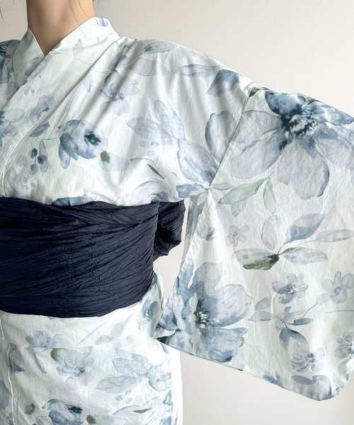 classicalelf（クラシカルエルフ）の「【新色３色追加！】【予約受付中/５月上旬入荷】【2点セット】甘く、上品に彩り添える。花柄モチーフ浴衣（浴衣・兵児帯）（浴衣・レディース・ブルー/ピンク/ブルー系その他/パープル/ブラック・ONE SIZE）」の10枚目の写真