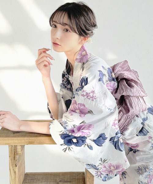 classicalelf（クラシカルエルフ）の「【新色３色追加！】【予約受付中/５月上旬入荷】【2点セット】甘く、上品に彩り添える。花柄モチーフ浴衣（浴衣・兵児帯）（浴衣・レディース・ブルー/ピンク/ブルー系その他/パープル/ブラック・ONE SIZE）」の11枚目の写真