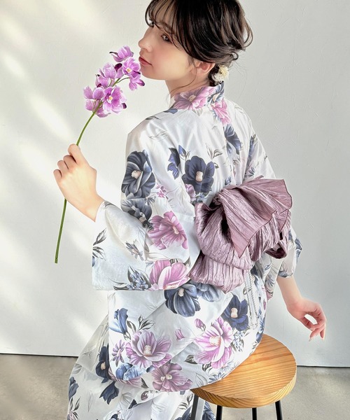 classicalelf（クラシカルエルフ）の「【新色３色追加！】【予約受付中/５月上旬入荷】【2点セット】甘く、上品に彩り添える。花柄モチーフ浴衣（浴衣・兵児帯）（浴衣・レディース・ブルー/ピンク/ブルー系その他/パープル/ブラック・ONE SIZE）」の12枚目の写真