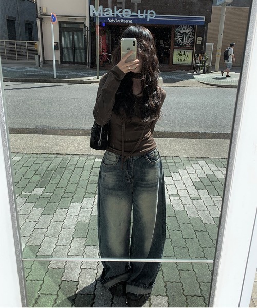 anyonemore（エニワンモア）の「レーススカーフスクエアシャーリングTシャツ（Tシャツ/カットソー・レディース・ブラウン・FREE）」の10枚目の写真