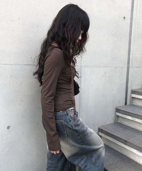 anyonemore（エニワンモア）の「レーススカーフスクエアシャーリングTシャツ（Tシャツ/カットソー・レディース・ブラウン・FREE）」の9枚目の写真