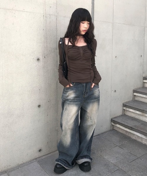 anyonemore（エニワンモア）の「レーススカーフスクエアシャーリングTシャツ（Tシャツ/カットソー・レディース・ブラウン・FREE）」の7枚目の写真