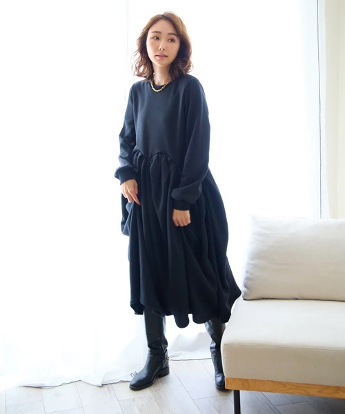 裏起毛 パンプキンワンピース/ロング丈（ワンピース）｜M y u（ミュー