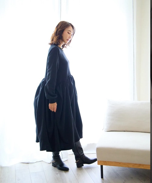 M y u（ミュー）の「裏起毛　パンプキンワンピース/ロング丈（ワンピース・レディース・グレー/ブラック/ブラウン・FREE）」の8枚目の写真