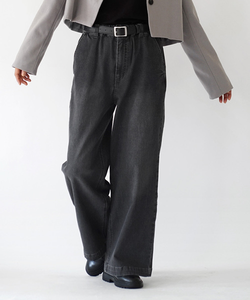 e-zakkamania stores(イーザッカマニアストアーズ)の「AIRジョグデニムバギーパンツ(デニムパンツ・レディース・ブラック系/ネイビー系/ワンウォッシュ/グレー系/ライトブルー・L/M)」の3枚目の写真