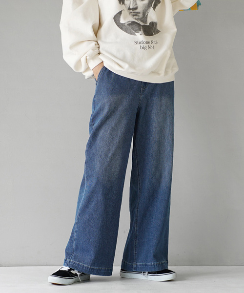 e-zakkamania stores(イーザッカマニアストアーズ)の「AIRジョグデニムバギーパンツ(デニムパンツ・レディース・ブラック系/ネイビー系/ワンウォッシュ/グレー系/ライトブルー・L/M)」の1枚目の写真