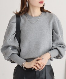 Eglantine パール付きパフスリーブプルオーバーニット