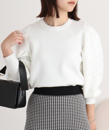 Eglantine パール付きパフスリーブプルオーバーニット