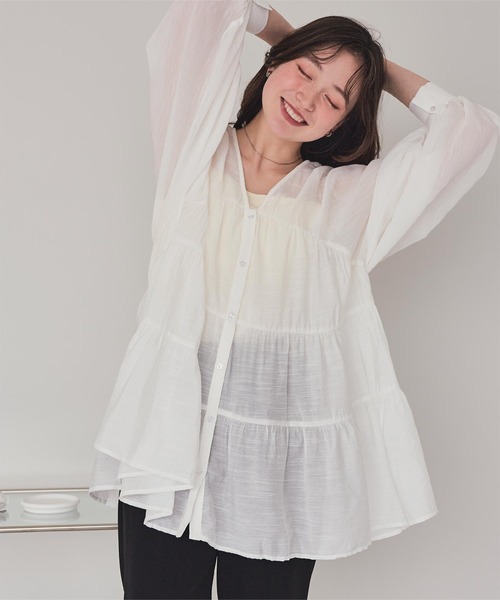 titivate(ティティベイト)の「Vネックティアードチュニックブラウス(シャツ/ブラウス・レディース・グレイッシュベージュ/ライトグリーン/グレイッシュブルー/オフホワイト/ブラック・S/L/M)」の2枚目の写真
