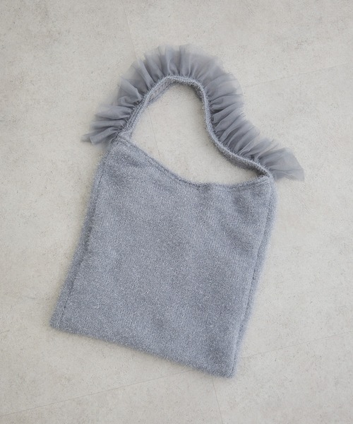 Green　Parks（グリーンパークス）の「・QUON フリルニットワンショルダー（ショルダーバッグ・レディース・グリーン/グレー/アイボリー・FREE）」の2枚目の写真