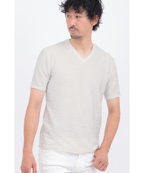 ハイストリート（HIGH STREET）/HIGH STREET∴ランダムウェーブタック半袖Vネックカットソー HIGH STREET∴ランダムウェーブタック半袖Vネックカットソー（Tシャツ