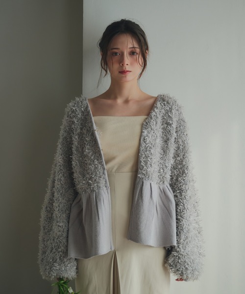 カーディガン peplum feather yarn knit cardigan / ペプラムフェザーヤーンニットカーディガン レディース peplum feather yarn knit cardigan / ペプラムフェザーヤーン