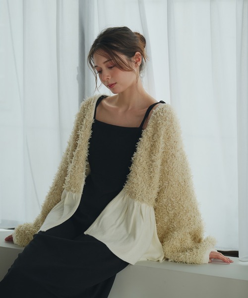 fupel（フぺル）の「peplum feather yarn knit cardigan / ペプラムフェザーヤーンニットカーディガン（カーディガン/ボレロ・レディース・アイボリー/グレー・FREE）」の2枚目の写真