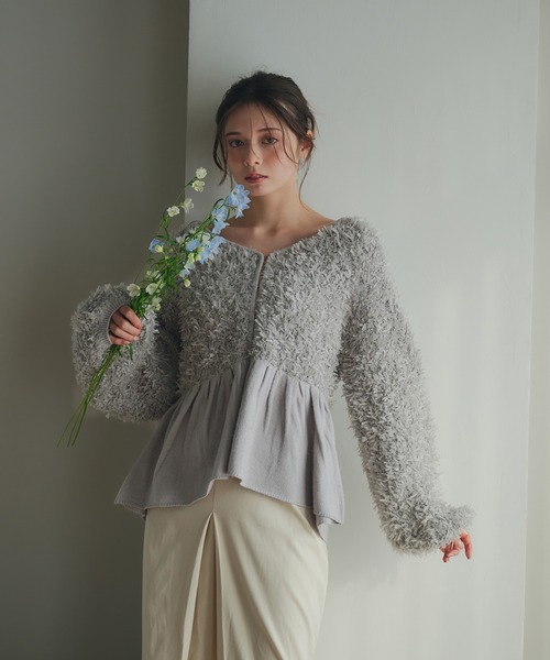 カーディガン peplum feather yarn knit cardigan / ペプラムフェザーヤーンニットカーディガン レディース fupel（フぺル）の「peplum feather yarn knit cardigan