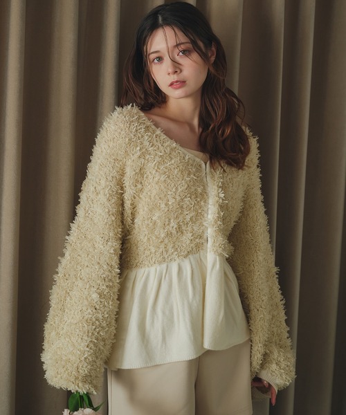 カーディガン peplum feather yarn knit cardigan / ペプラムフェザーヤーンニットカーディガン レディース peplum feather yarn knit cardigan / ペプラムフェザーヤーン