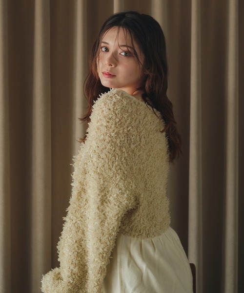 peplum feather yarn knit cardigan / ペプラムフェザーヤーン