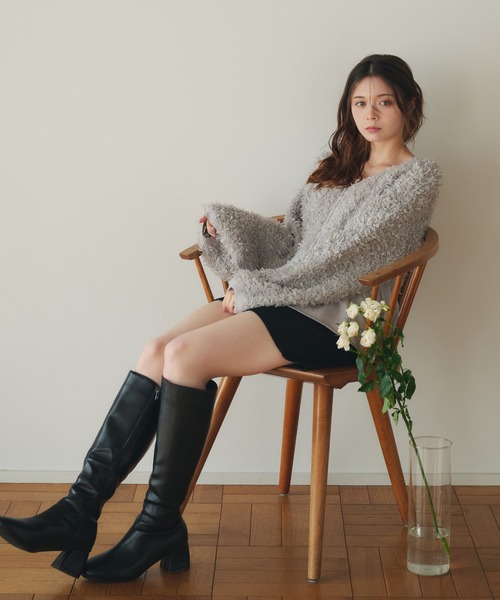 カーディガン peplum feather yarn knit cardigan / ペプラムフェザーヤーンニットカーディガン レディース fupel（フぺル）の「peplum feather yarn knit cardigan