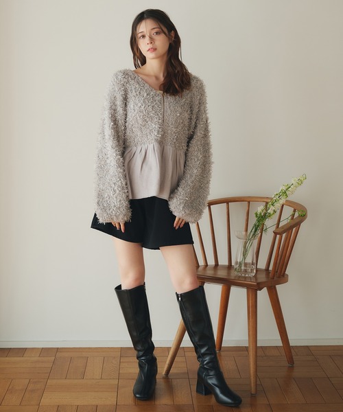 カーディガン peplum feather yarn knit cardigan / ペプラムフェザーヤーンニットカーディガン レディース peplum feather yarn knit cardigan / ペプラムフェザーヤーン