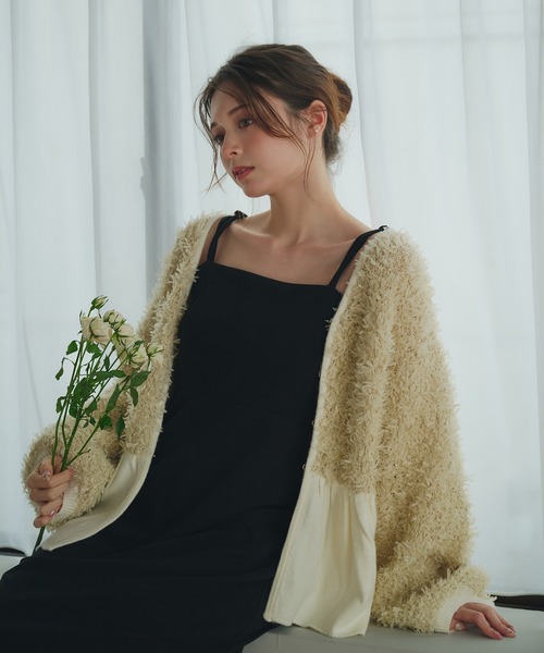 fupel（フぺル）の「peplum feather yarn knit cardigan / ペプラムフェザーヤーンニットカーディガン（カーディガン/ボレロ・レディース・アイボリー/グレー・FREE）」の3枚目の写真