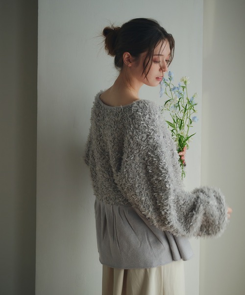 fupel（フぺル）の「peplum feather yarn knit cardigan / ペプラムフェザーヤーンニットカーディガン（カーディガン/ボレロ・レディース・アイボリー/グレー・FREE）」の22枚目の写真