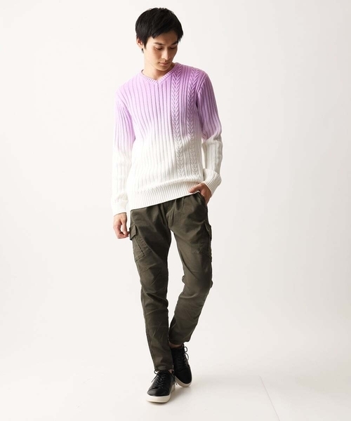 MK MICHEL KLEIN HOMME （エムケーミッシェルクランオム）の「【残りわずか/天然素材使用/洗える】グラデーションケーブルニット（ニット/セーター・メンズ・ライトブルー/ピンク・MEDIUM/LARGE/X-LARGE）」の11枚目の写真