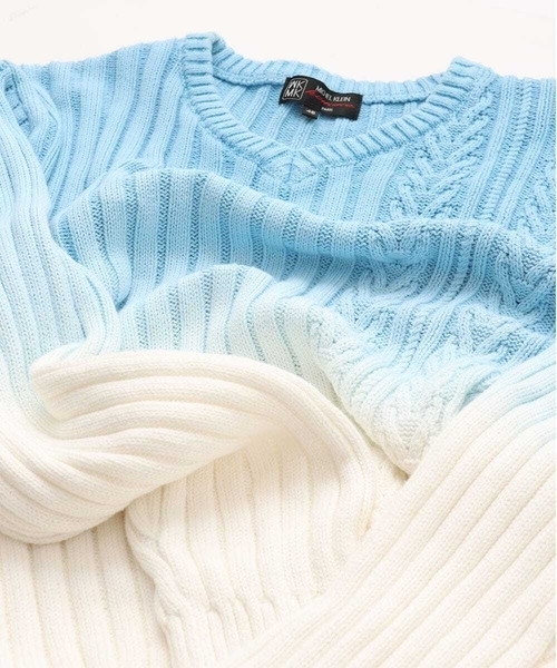 MK MICHEL KLEIN HOMME （エムケーミッシェルクランオム）の「【残りわずか/天然素材使用/洗える】グラデーションケーブルニット（ニット/セーター・メンズ・ライトブルー/ピンク・MEDIUM/LARGE/X-LARGE）」の8枚目の写真