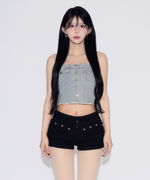 tinkerend(ティンカーエンド)の「Denim Tube Top / デニムチューブトップ ベアトップ(チューブトップ・レディース・ライトブルー/ブルー・FREE)」の13枚目の写真