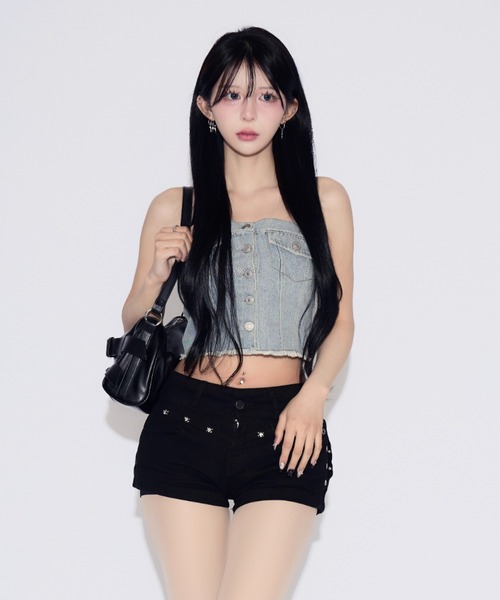 tinkerend(ティンカーエンド)の「Denim Tube Top / デニムチューブトップ ベアトップ(チューブトップ・レディース・ライトブルー/ブルー・FREE)」の14枚目の写真
