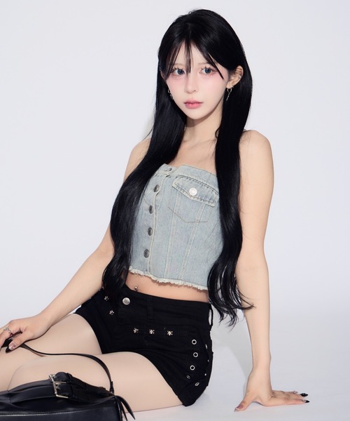 tinkerend(ティンカーエンド)の「Denim Tube Top / デニムチューブトップ ベアトップ(チューブトップ・レディース・ライトブルー/ブルー・FREE)」の19枚目の写真