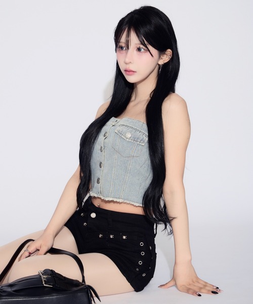 tinkerend(ティンカーエンド)の「Denim Tube Top / デニムチューブトップ ベアトップ(チューブトップ・レディース・ライトブルー/ブルー・FREE)」の17枚目の写真