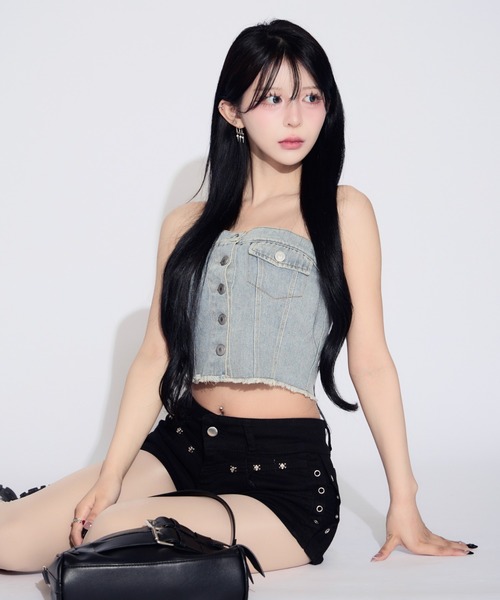 tinkerend(ティンカーエンド)の「Denim Tube Top / デニムチューブトップ ベアトップ(チューブトップ・レディース・ライトブルー/ブルー・FREE)」の18枚目の写真