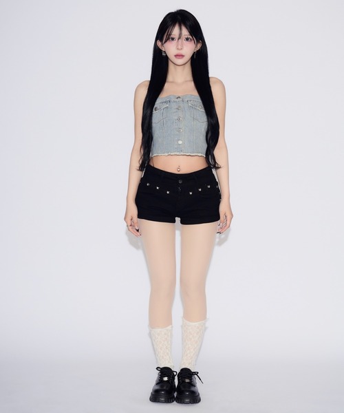 tinkerend(ティンカーエンド)の「Denim Tube Top / デニムチューブトップ ベアトップ(チューブトップ・レディース・ライトブルー/ブルー・FREE)」の20枚目の写真