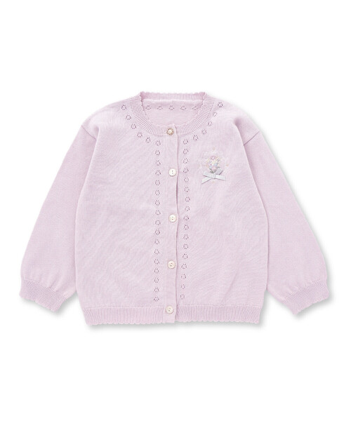 SLAP SLIP(スラップスリップ)の「お花ボタンリボン付き刺しゅう裾袖スカラップニットカーディガン(90~130cm)(カーディガン/ボレロ・キッズ・パープル/ホワイト・130cm/90cm/110cm/100cm/120cm)」の7枚目の写真