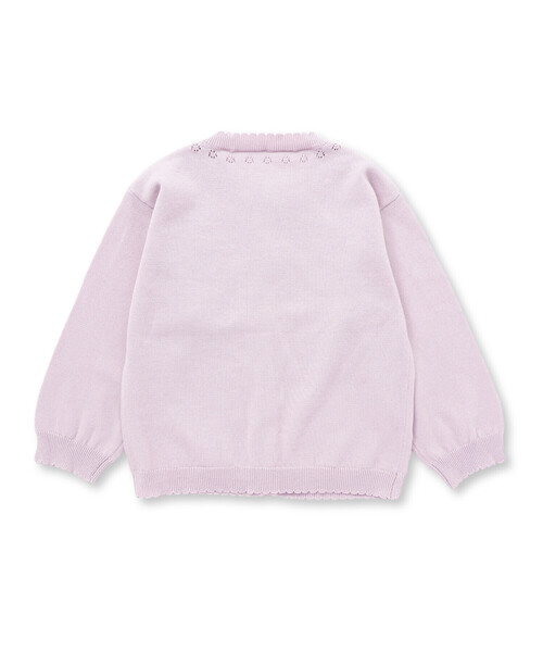 SLAP SLIP(スラップスリップ)の「お花ボタンリボン付き刺しゅう裾袖スカラップニットカーディガン(90~130cm)(カーディガン/ボレロ・キッズ・パープル/ホワイト・130cm/90cm/110cm/100cm/120cm)」の8枚目の写真