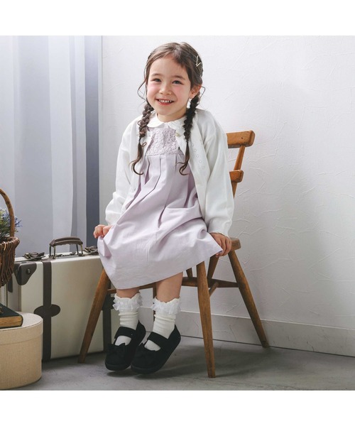 SLAP SLIP(スラップスリップ)の「お花ボタンリボン付き刺しゅう裾袖スカラップニットカーディガン(90~130cm)(カーディガン/ボレロ・キッズ・パープル/ホワイト・130cm/90cm/110cm/100cm/120cm)」の14枚目の写真