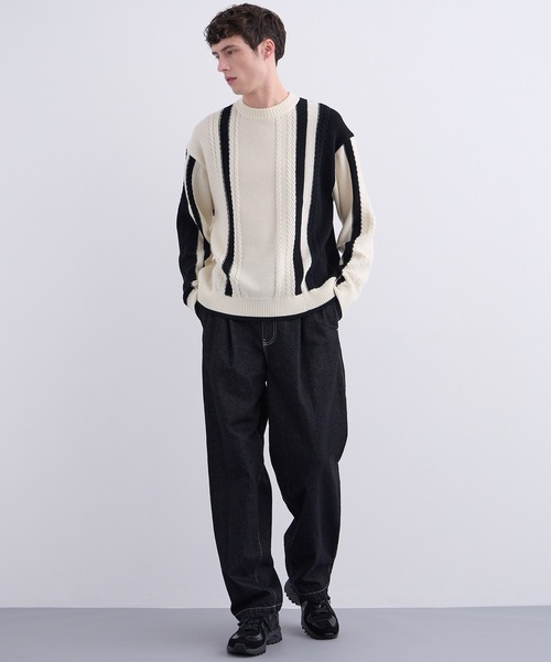ケーブルインターシャ バイカラーニット（ニット/セーター）｜UNITED