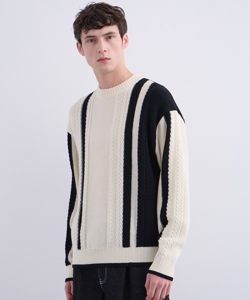 ケーブルインターシャ バイカラーニット（ニット/セーター）｜UNITED