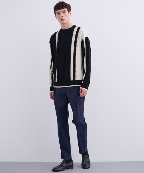 ケーブルインターシャ バイカラーニット（ニット/セーター）｜UNITED