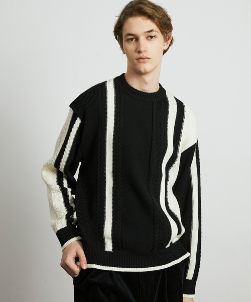 ケーブルインターシャ バイカラーニット（ニット/セーター）｜UNITED