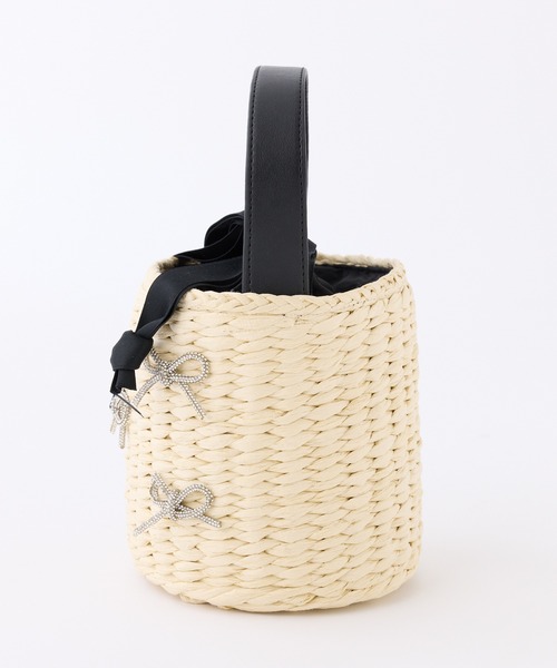 one after another NICE CLAUP(ワンアフターアナザーナイスクラップ)の「キラキラリボンペーパーバッグ(かごバッグ・レディース・アイボリー/ブラック・FREE)」の5枚目の写真