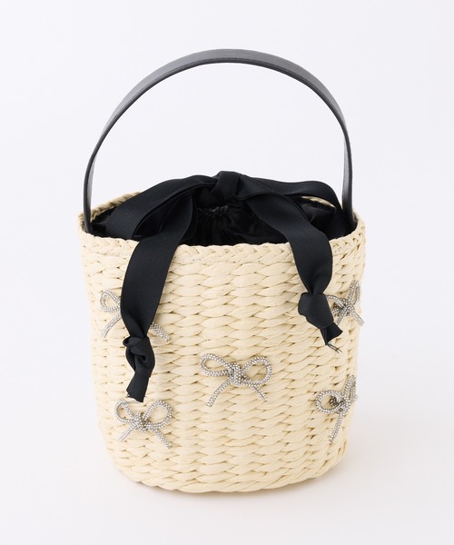 one after another NICE CLAUP(ワンアフターアナザーナイスクラップ)の「キラキラリボンペーパーバッグ(かごバッグ・レディース・アイボリー/ブラック・FREE)」の4枚目の写真