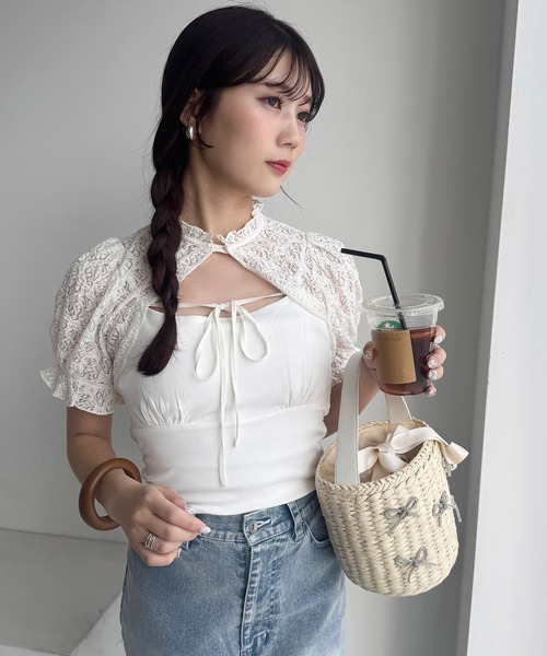 one after another NICE CLAUP(ワンアフターアナザーナイスクラップ)の「キラキラリボンペーパーバッグ(かごバッグ・レディース・アイボリー/ブラック・FREE)」の15枚目の写真