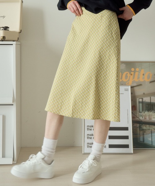 Birthday room(バースデイルーム)の「チェック柄Aラインミディスカート/check Aline midi skirt(スカート・レディース・ライトグリーン/ブラウン/ブラック・FREE)」の3枚目の写真