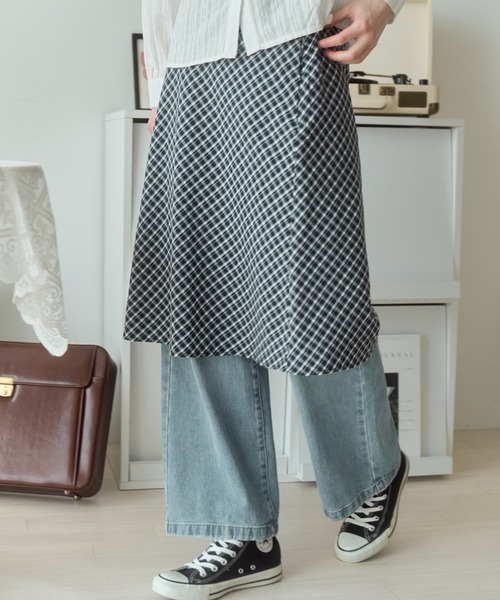Birthday room(バースデイルーム)の「チェック柄Aラインミディスカート/check Aline midi skirt(スカート・レディース・ライトグリーン/ブラウン/ブラック・FREE)」の2枚目の写真