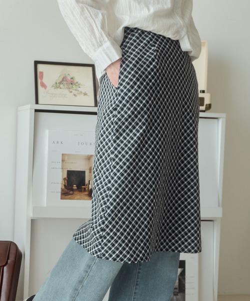 Birthday room(バースデイルーム)の「チェック柄Aラインミディスカート/check Aline midi skirt(スカート・レディース・ライトグリーン/ブラウン/ブラック・FREE)」の14枚目の写真